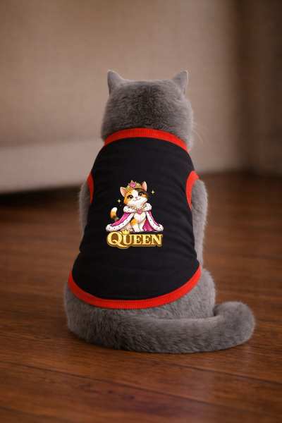 petite pati تيشيرت بلاك كوين كات مطبوع عليه صورة قطة مقاس L (100% قطن ممشط)