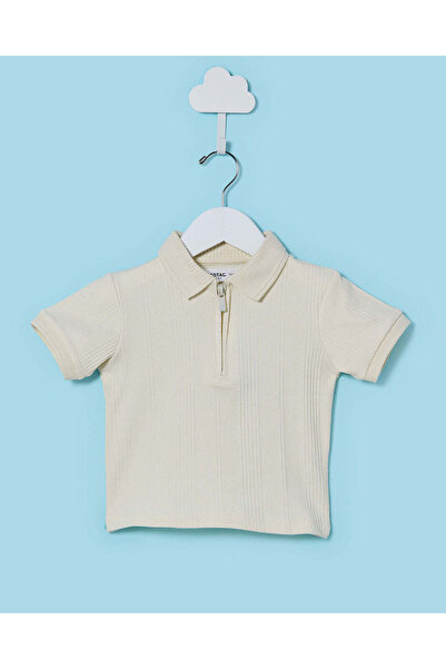 REDTAG Infant Boys Ivory Drop Rib Short Sleeve Polo Shirt