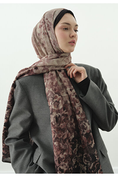 Fresh Pearlie Patterned Cotton Viscose Shawl Mürdüm