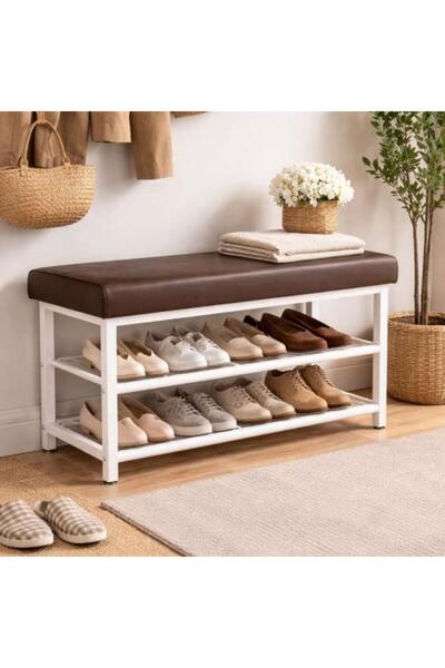 Generic Entry Bench with Shoe Shelves and Upholstered Seat