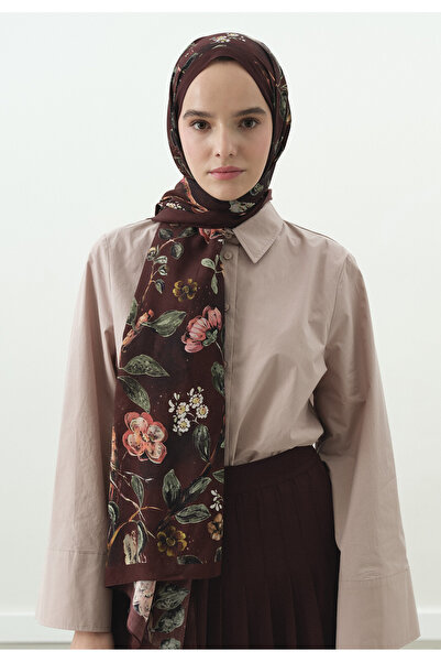 Fresh Flower Rain Patterned Cotton Viscose Shawl Burgundy