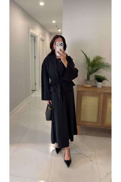 BİRCANÇİL Vendra Black Belted Jacket Dress Set