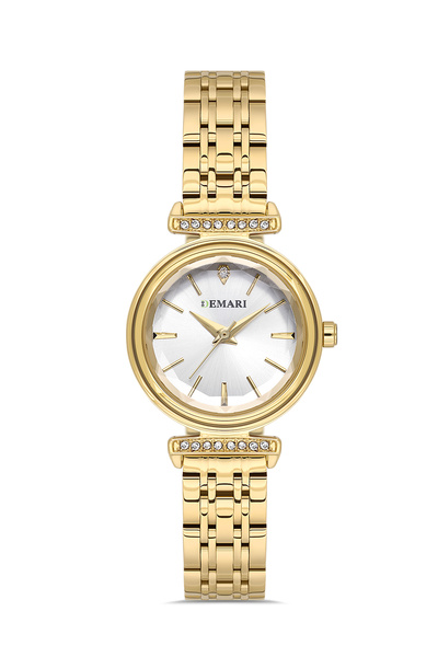 DEMARİ Women's Wristwatch Quartz Gold Steel Band Stone Detailed White Dial Ro...