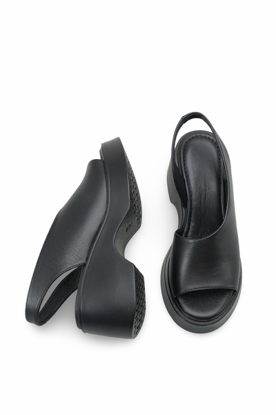 DELSOLERA Women's Genuine Leather Strap Detailed Wedge Heeled Casual Comforta...