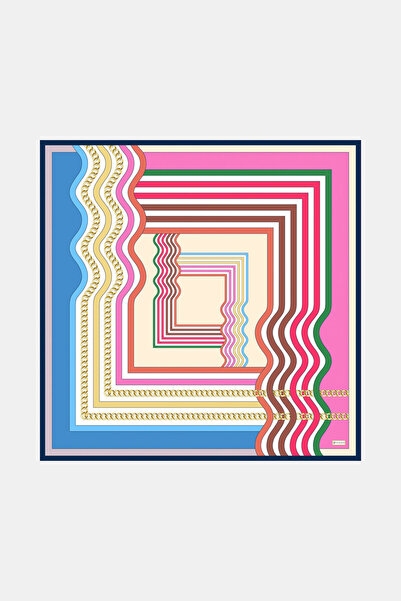 Vakko MAVİ ÇİZGİLİ DESENLİ TWİLL EŞARP