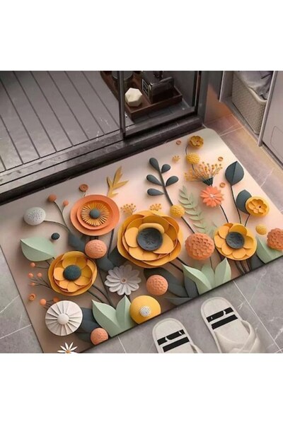 QGC 3D Carpet Set of 2 pcs, Yellow, 40x60cm and 50x80cm, Silica Material, Non...