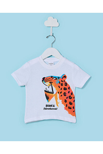 REDTAG Infant Boys White Tiger Print T-Shirt