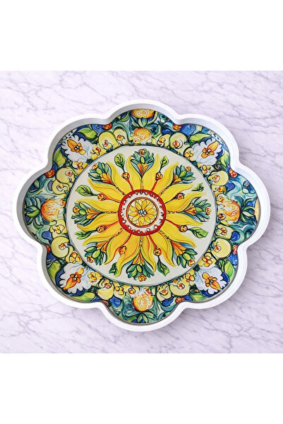 Zucci Home 36 cm Floral Patterned Glass Decorative Tray |   Mediterranean Bre...
