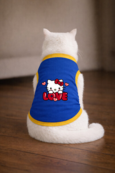 petite pati تيشيرت للقطط مطبوع عليه Blue Hellok 6 Cat مقاس L (100% قطن ممشط)