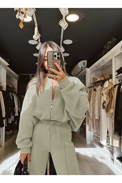 YAKAMEL KADIN 3 İPLİK BOMBER CEKET EŞOFMAN TAKIMI