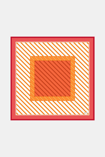 Vakko TURUNCU ÇİZGİLİ DESENLİ TWİLL EŞARP