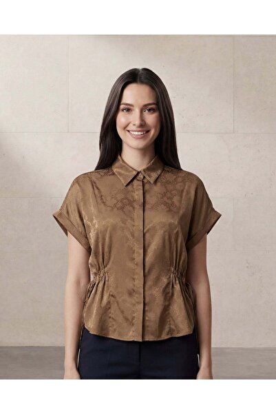 REDTAG Women Brown Collared Button Front Blouse