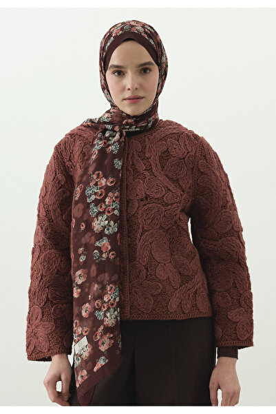 Fresh Secret Pearl Patterned Cotton Viscose Shawl Burgundy