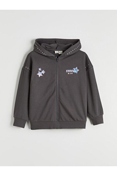 LC Waikiki سترة رياضية بسحّاب للبنات من GiyÇık Store باللون الرمادي مع طباعة ...