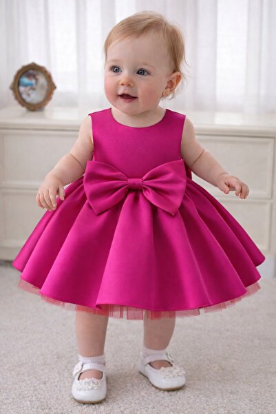 SUNEH Rochie pentru fetiță, roz fucsia, cu detaliu fundă, pentru ziua de nașt...