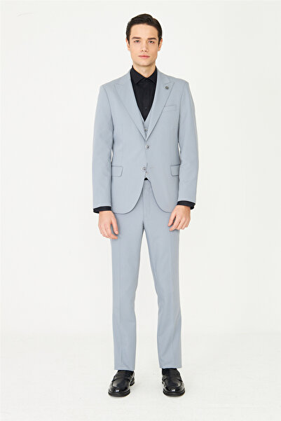 White Stone Light Gray Vest Modern Cut Suit