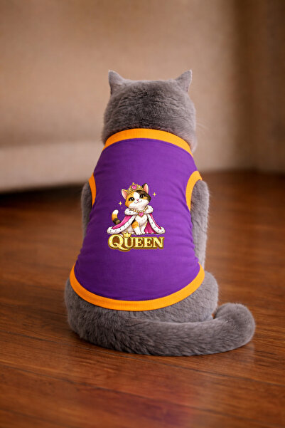 petite pati تيشيرت للقطط مطبوع عليه Mor Queen Cat مقاس XL (100% قطن ممشط)