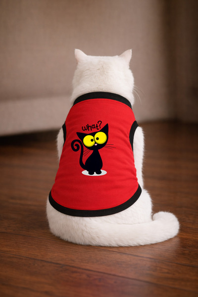 petite pati تيشيرت للقطط مطبوع عليه Red What Cat مقاس S (100% قطن ممشط)