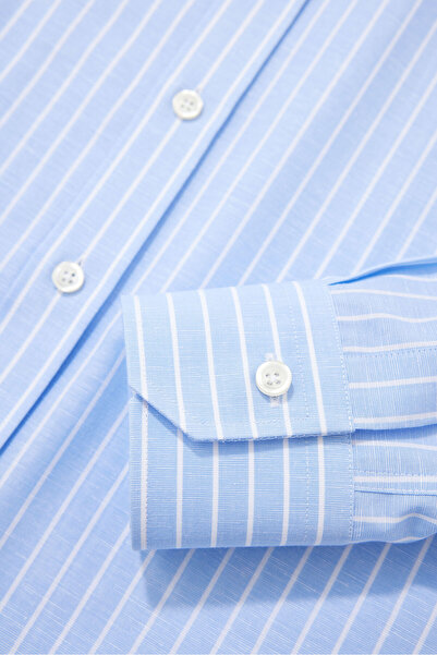 Vakko ÇİZGİLİ DESENLİ PAMUK KETEN SPOR GÖMLEK