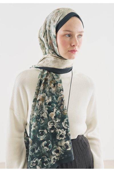 Fresh Pearlie Patterned Cotton Viscose Shawl Dark Green