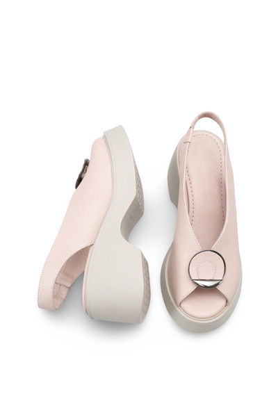 DELSOLERA Kasin Genuine Leather Strap Buckle Detailed Platform Wedge Heeled C...