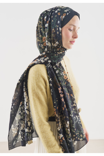 Fresh Avril Patterned Cotton Viscose Shawl Black