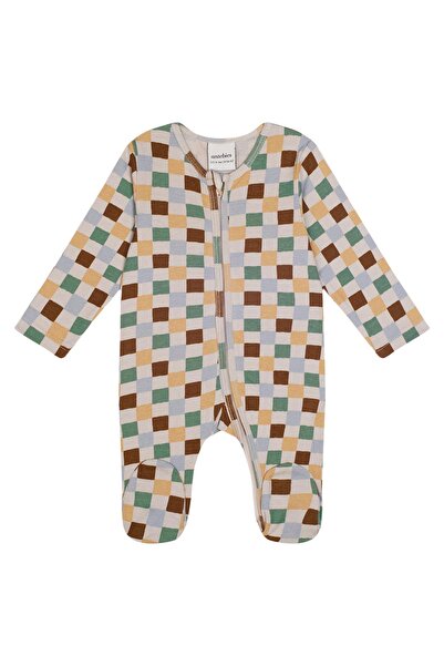 Antebies Organik Gots Sertifikalı Pastel Damalar Desenli Fermuarlı Uzun Kollu...