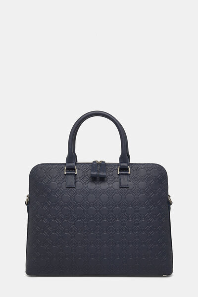 Vakko LACİVERT MONOGRAM DERİ ÇANTA