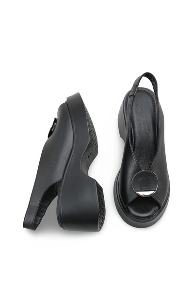 DELSOLERA Kasin Genuine Leather Strap Buckle Detailed Platform Wedge Heeled C...