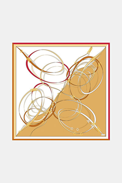 Vakko CAMEL ÇİZGİLİ DESENLİ TWİLL EŞARP