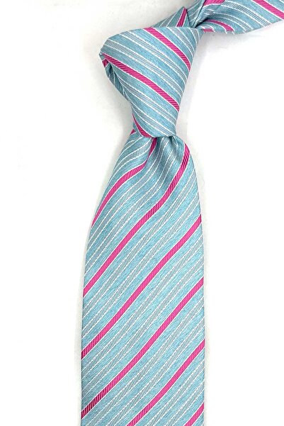 Kravatkolik Durighelo Style Turquoise Line Pattern Italian Silk Tie İk2293