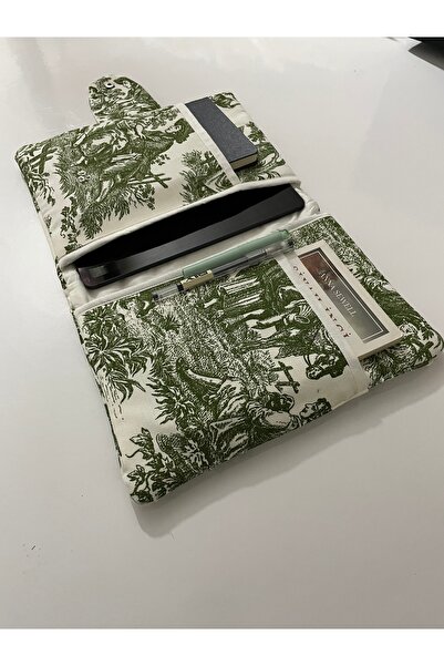 GÖKDAĞ BEDDING Yeşil Desenli El Yapımı Tablet Kılıfı Organizer-Kalemlik Ve De...