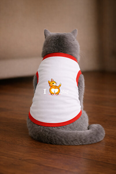 petite pati تيشيرت White Love u Tekir مطبوع عليه صورة قطة مقاس L (100% قطن ممشط)