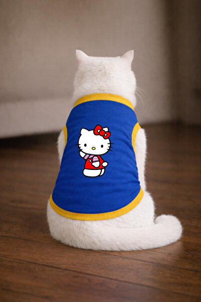 petite pati تيشيرت بلو هيلو كي 1 مطبوع عليه صورة قطة مقاس XL (100% قطن ممشط)