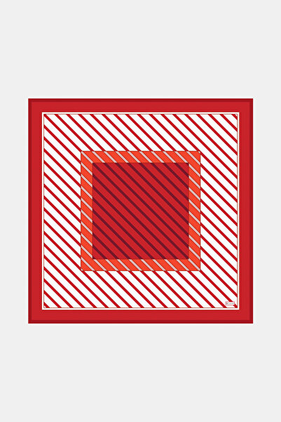 Vakko KIRMIZI ÇİZGİLİ DESENLİ TWİLL EŞARP