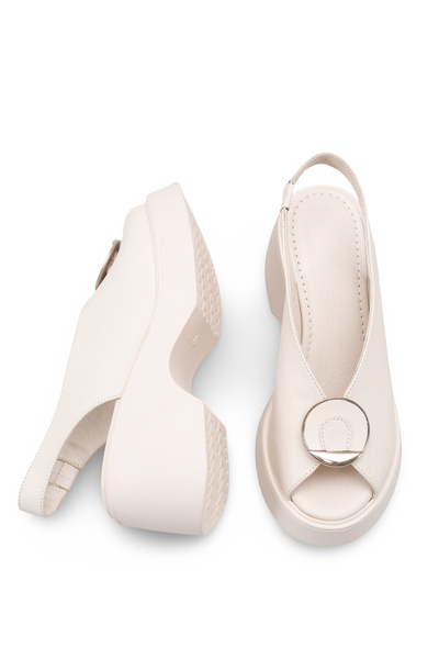 DELSOLERA Kasin Genuine Leather Strap Buckle Detailed Platform Wedge Heeled C...