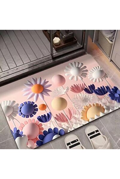 QGC Set de 2 covoare 3D din silice, model pictat în ulei, absorbant, violet, ...