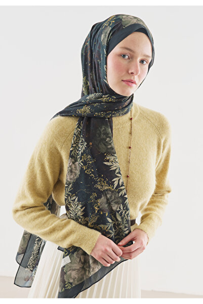 Fresh شال قطني ناعم منقوش بنقشة الكركديه من الفيسكون بلون بترولي