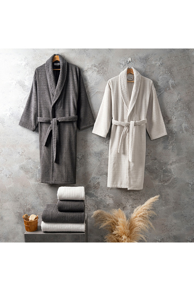 Altınbaşak طقم روب حمام عائلي من جريس مصنوع من القطن بنسبة 100%، لون أنثراساي...