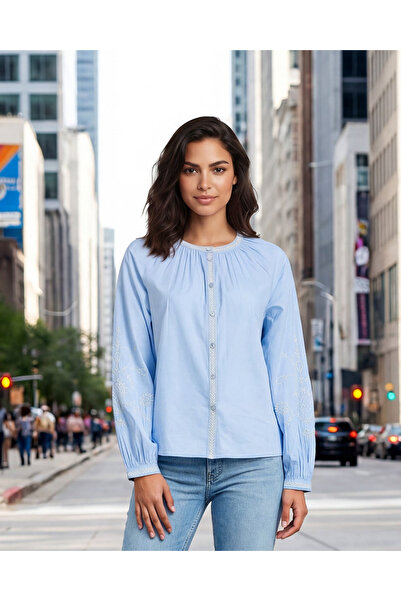 REDTAG Women Blue Embroidered Blouse