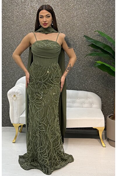 E&A Eren Abiye INCE ASKILI BONCUK ISLEMELI BALIK ELBISE