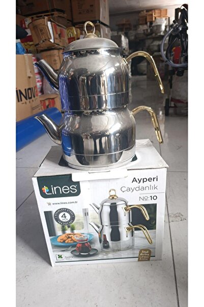 Muhtelif Lines Ayperi L-3040 Mega Size Teapot No:10 Stainless Steel Large Siz...