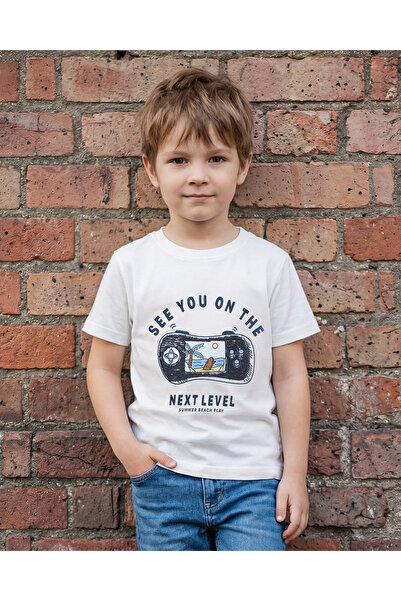 REDTAG Boys White Flip Sequins T-Shirt