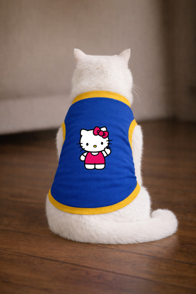 petite pati تيشيرت بلو هيلو كي 2 مطبوع عليه تصميم قطة مقاس L (100% قطن ممشط)