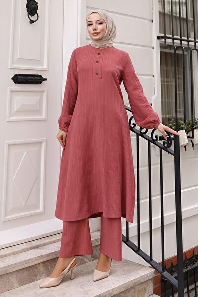 Modamihram Buttoned Hijab Suit Dusty Rose Msv10358