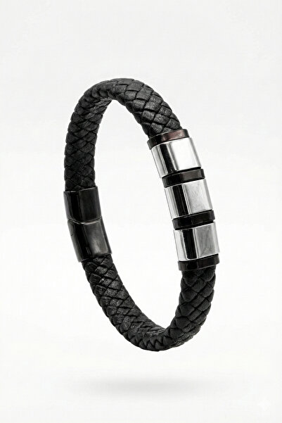 OSMANLI GÜMÜŞ سوار جلدي للرجال باللون الفضي مع تفاصيل من الفولاذ الرمادي وسوا...