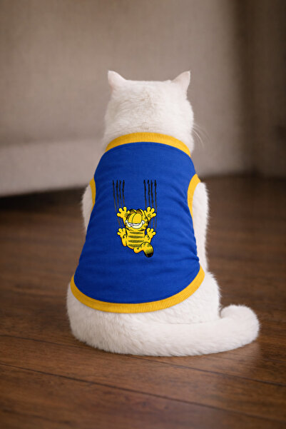 petite pati تيشيرت بلو جارف1 مطبوع عليه صورة قطة مقاس L (100% قطن ممشط)