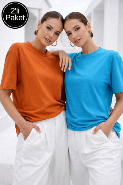Rich Women's Orange-Blue 2-Pack Premium Modal Fabric Oversize T-Shirt