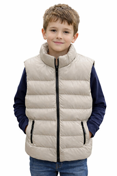İrem Çocuk Giyim Boy'S/Girl's Beige Color Puffer Vest with Zipper Closure and...