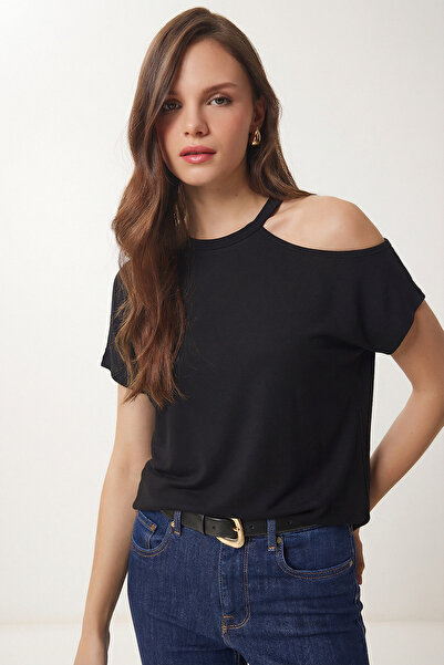 Lovelyİstanbul Μπλούζα με Κοψίματα και Λεπτομέρειες Βισκόζη LRN0004 ΜΑΥΡΗ